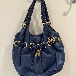 Michael Kors Navy Shoulder Bag with Gold Accents